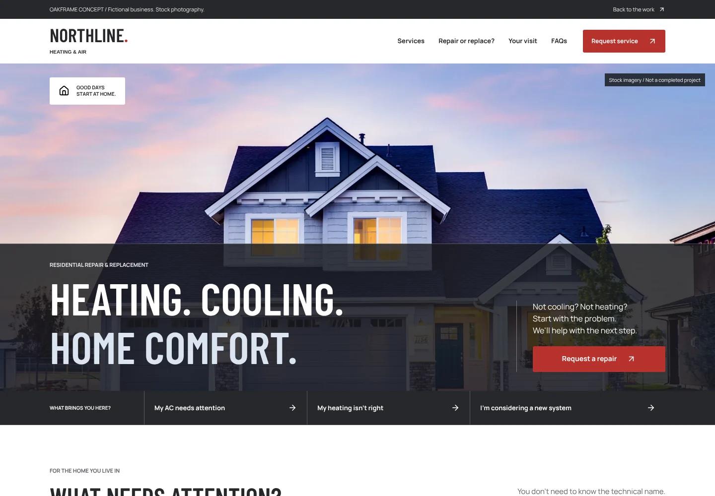 Actual desktop screenshot of the Northline Heating & Air website concept